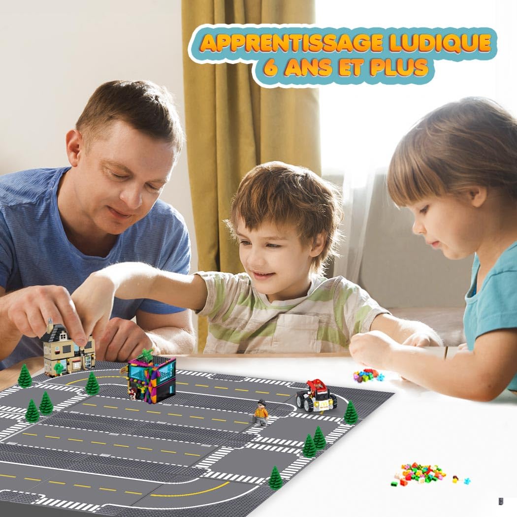 Lekebaby 16 plaques de Base pour la Ville, plaques de Route 100% compatibles avec la Plupart des Marques, 4 Courbes/ 4 jonctions en T/ 4 Droites/4 jonctions