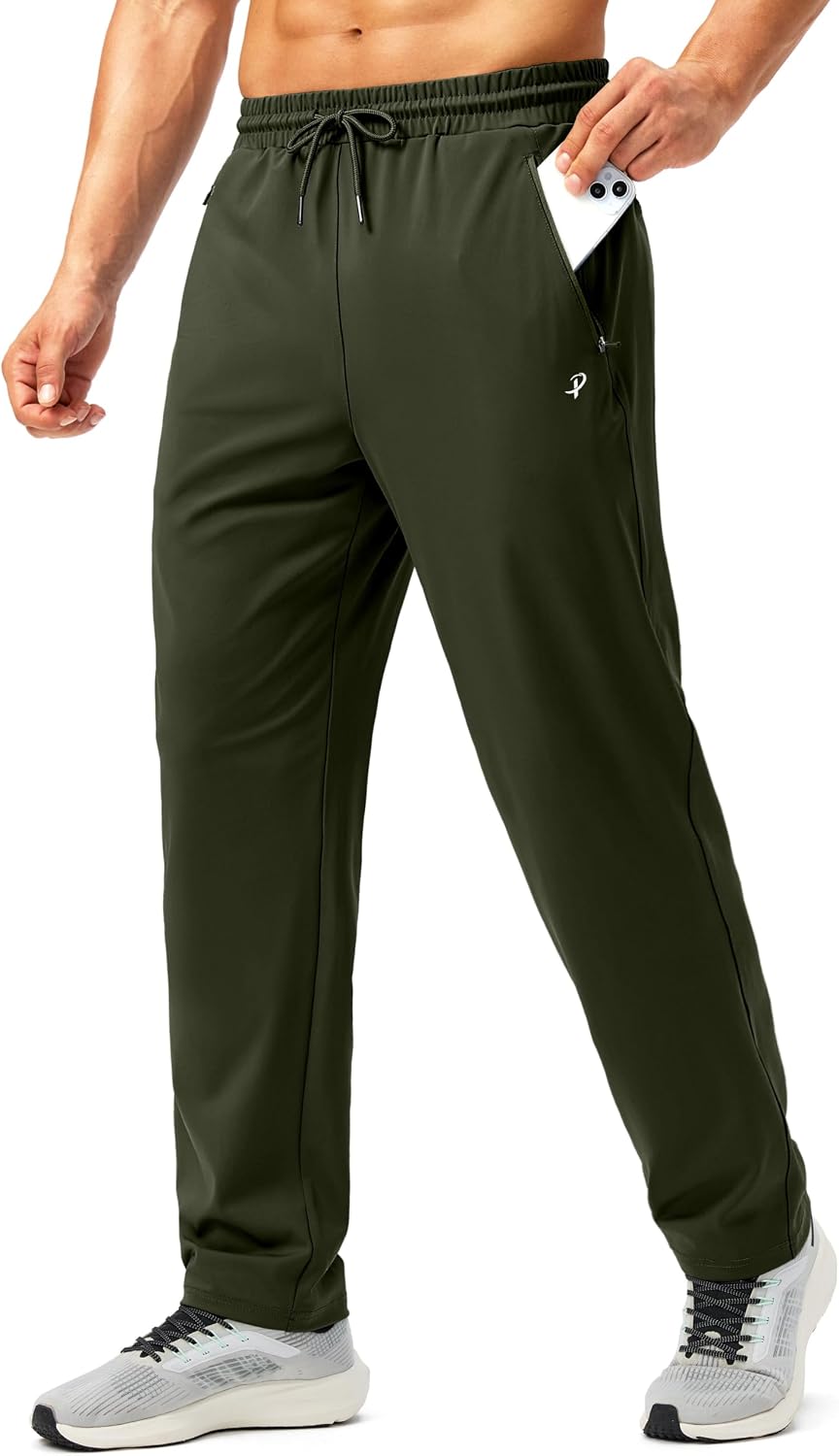 Pudolla Men's Sweatpants with Zipper Pockets Stretch Athletic Gym Pants Open Bottom for Running Casual Lounge Wear