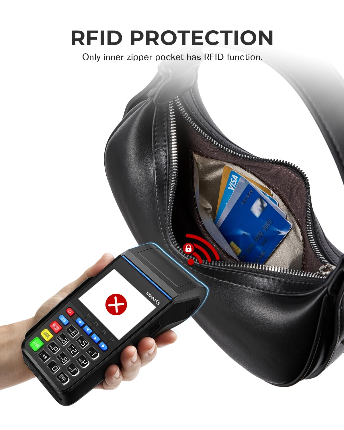 CHOLISS Bolso de hombro para mujer, de piel vegana RFID, con diseño de media luna, bolso de mano para las axilas, bolso de mano de viaje con asa superior