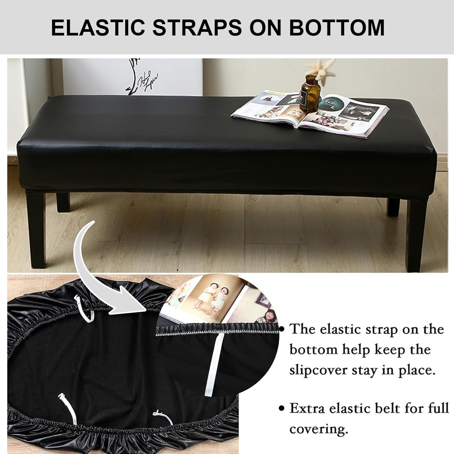 Eco-Ancheng Chair Cover Dining Bench Cover Waterproof Bench Slipcover Removable Dining Chair Covers Stretch Bench Seat Furniture Protector Dining Chair Slipcovers for Living Room and Kitchen,40