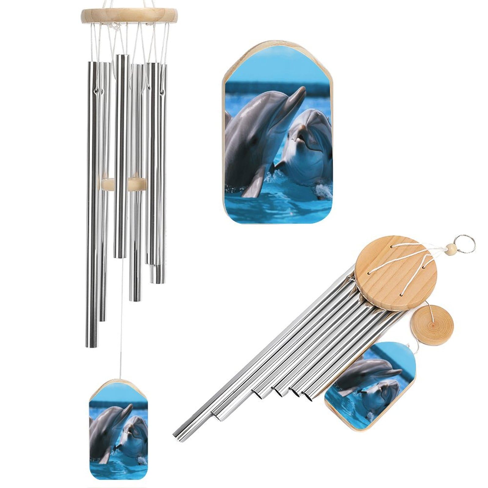 Outdoor Wind Chimes, Two Dolphins in The Water Printed Wind Chimes,Simple Wind Chimes,Curtain Wind Chimes for Home Decoration