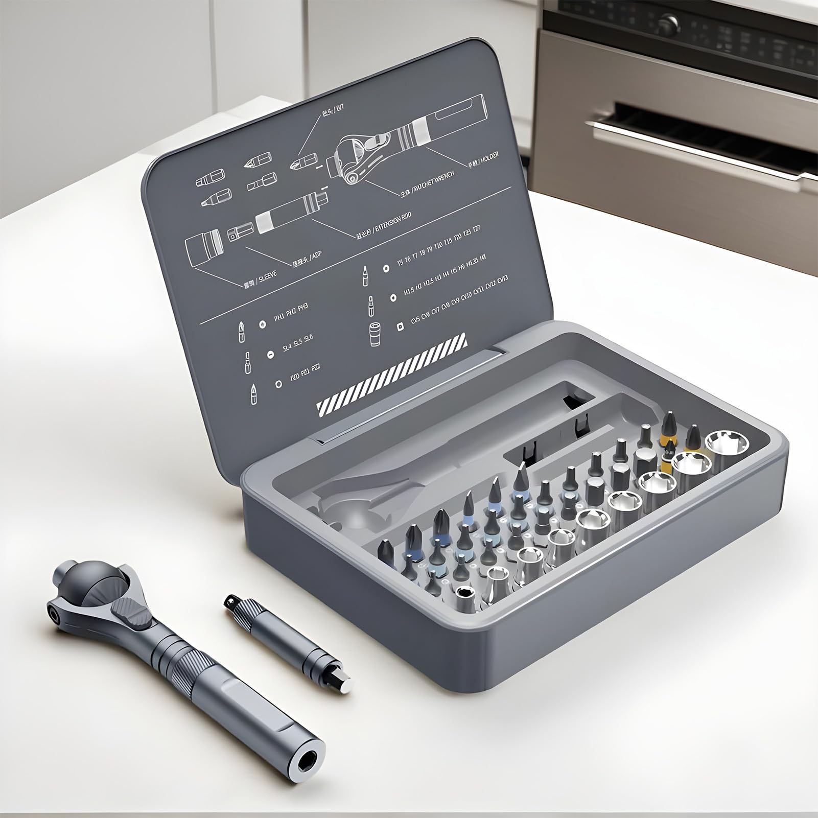 Set di cacciaviti a cricchetto 40-In-1 Precisione Ergonomico Portatile | Kit punte domestico Per Riparazioni Domestiche Meccanica Elettricista Edilizia Falegnameria Idraulica Industriale