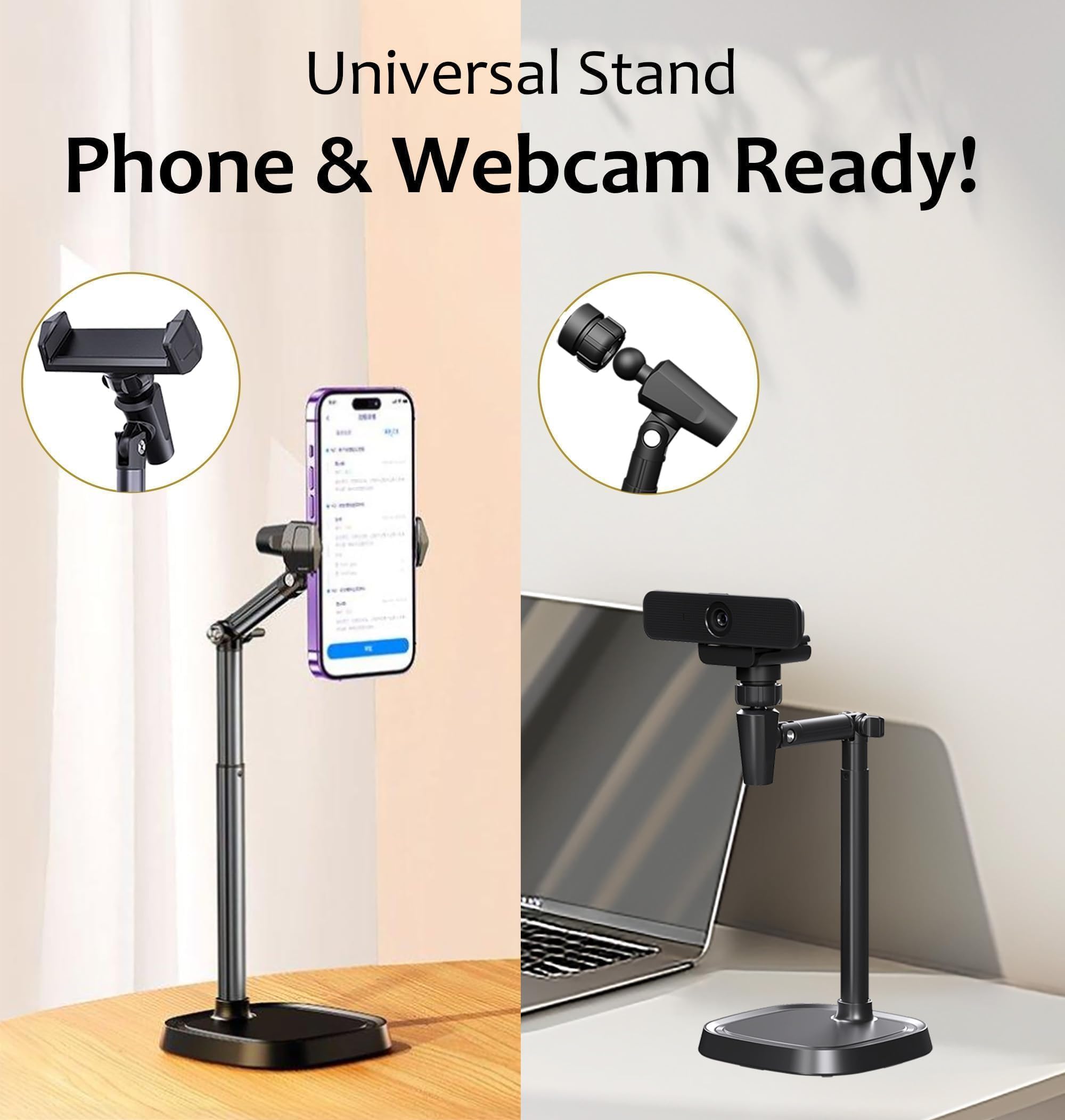 Supporto per webcam per webcam C925e C922x C922 C930e C930 C920 C615 Brio 4K, luce destra con filettatura da 1/4" (nero)