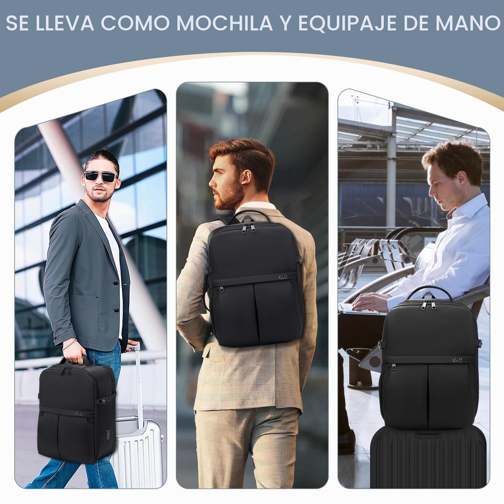 BAGZY Mochila de Viaje Cabina 40 x 20 x 30 Wizzair Hombres, Maleta Cabina Impermeable Mochila Portatil 15.6 Mochila de Viaje Cabina Maleta de Mano con Puertos USB para Trabajo, Viajes y Estudiantes