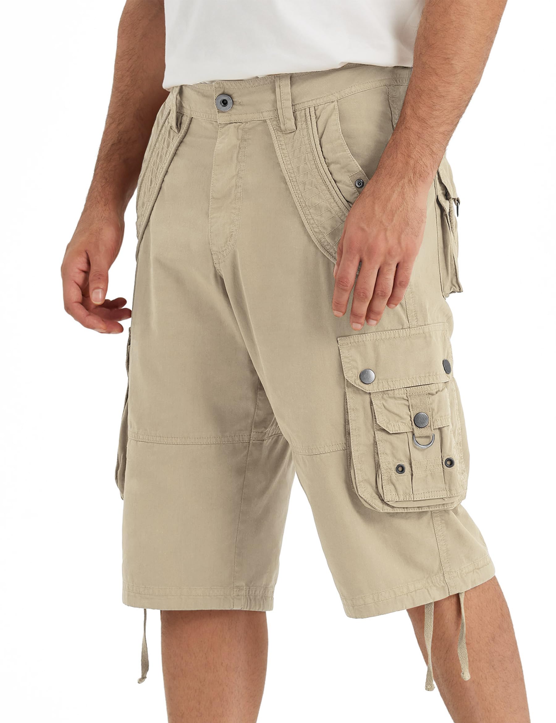Rejork Mens Cargo Shorts with 8 Pockets Long Below Knee Length Relaxed Fit Casual Hiking Work Outdoor