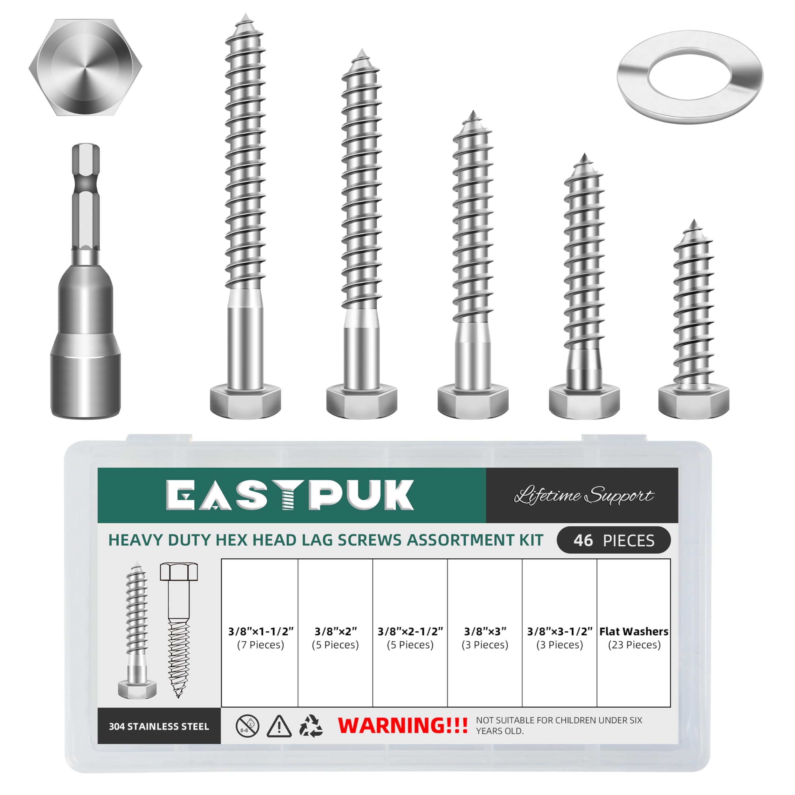 Stainless Steel Lag Screws - 8 Pack, 3/8" x 4" -10