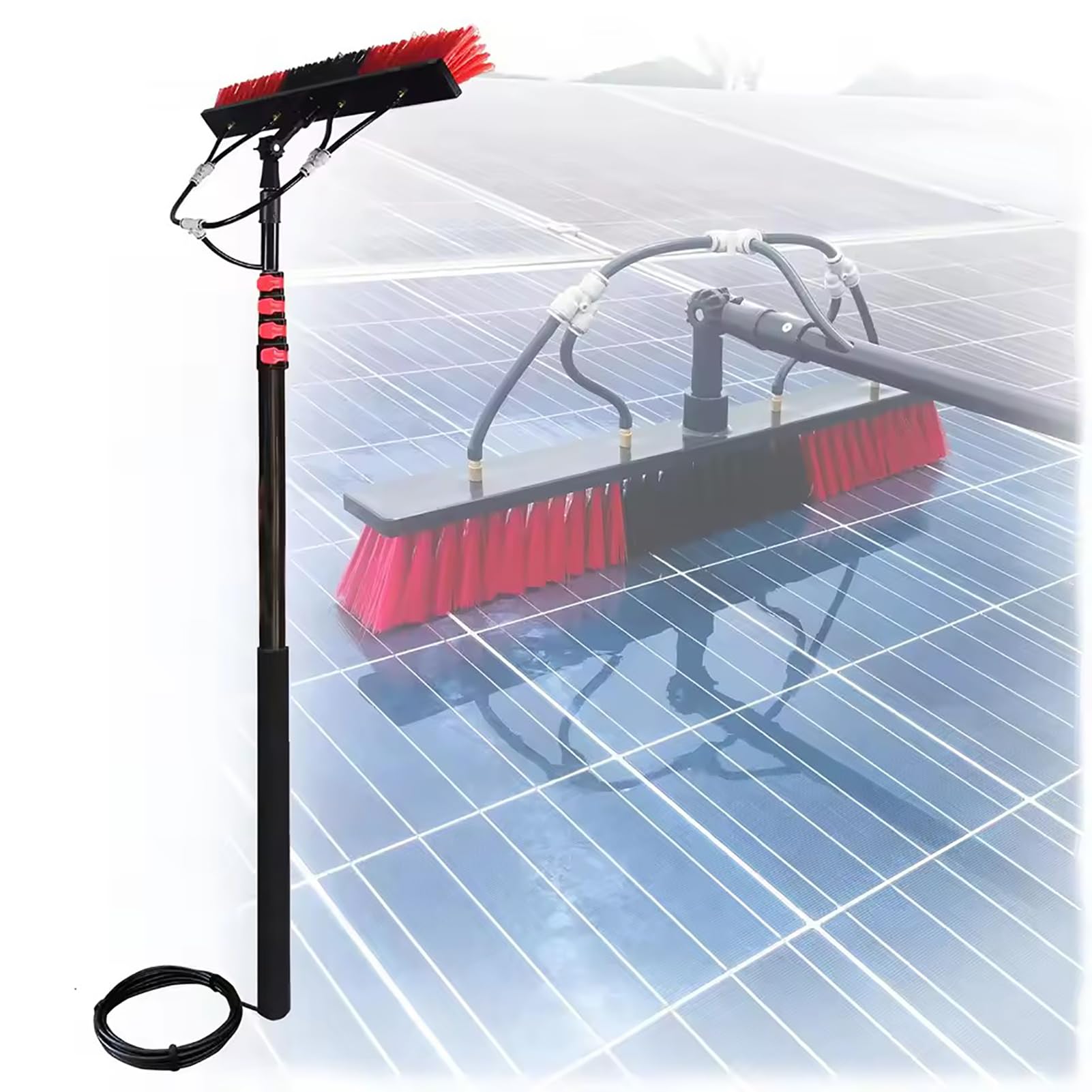 Kit de nettoyage de panneaux solaires avec brosse et perche alimentée en eau pour vitres en hauteur