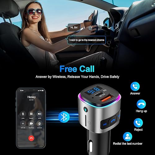 Miniatura 4 de Transmisor FM Bluetooth para coche, adaptador de radio Bluetooth SONRU Kit de reproductor de música, compatible con carga USB QC3.0, llamadas manos