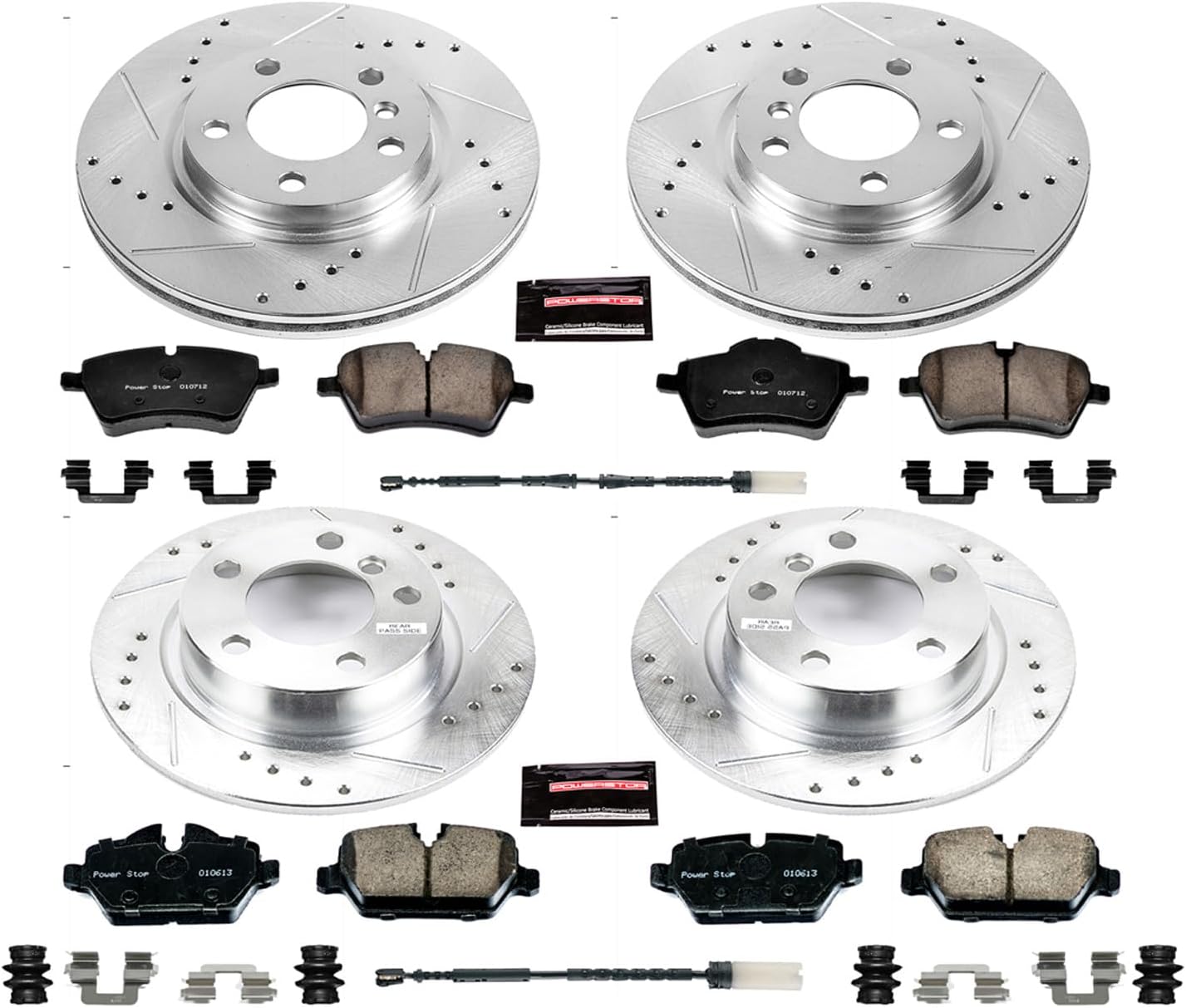 PowerStop Front and Rear Brake Kit for Mini Cooper Countryman 2011-16 | Mini Cooper Paceman 2013-16 - Drilled and Slotted Disc Rotors with Carbon-Fiber Ceramic Brake Pads Replacement, K6666