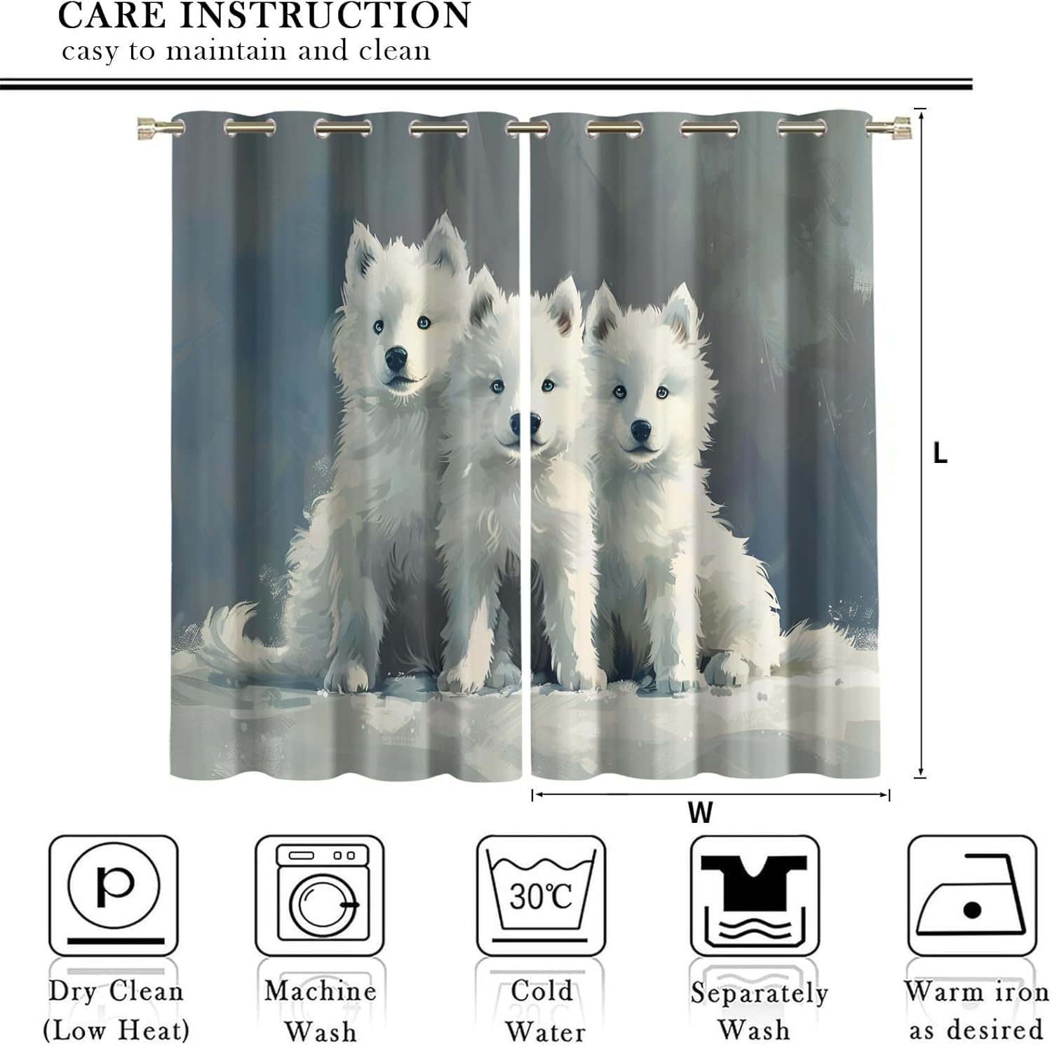 West Highland White Terrier Window Treatments 63 inch Length 2 Panels Set, Nordic Light Luxury Blackout Curtains, Kids Grommet Thermal Curtains for Kitchen, Dog Lovers Home Decor Window Drapes