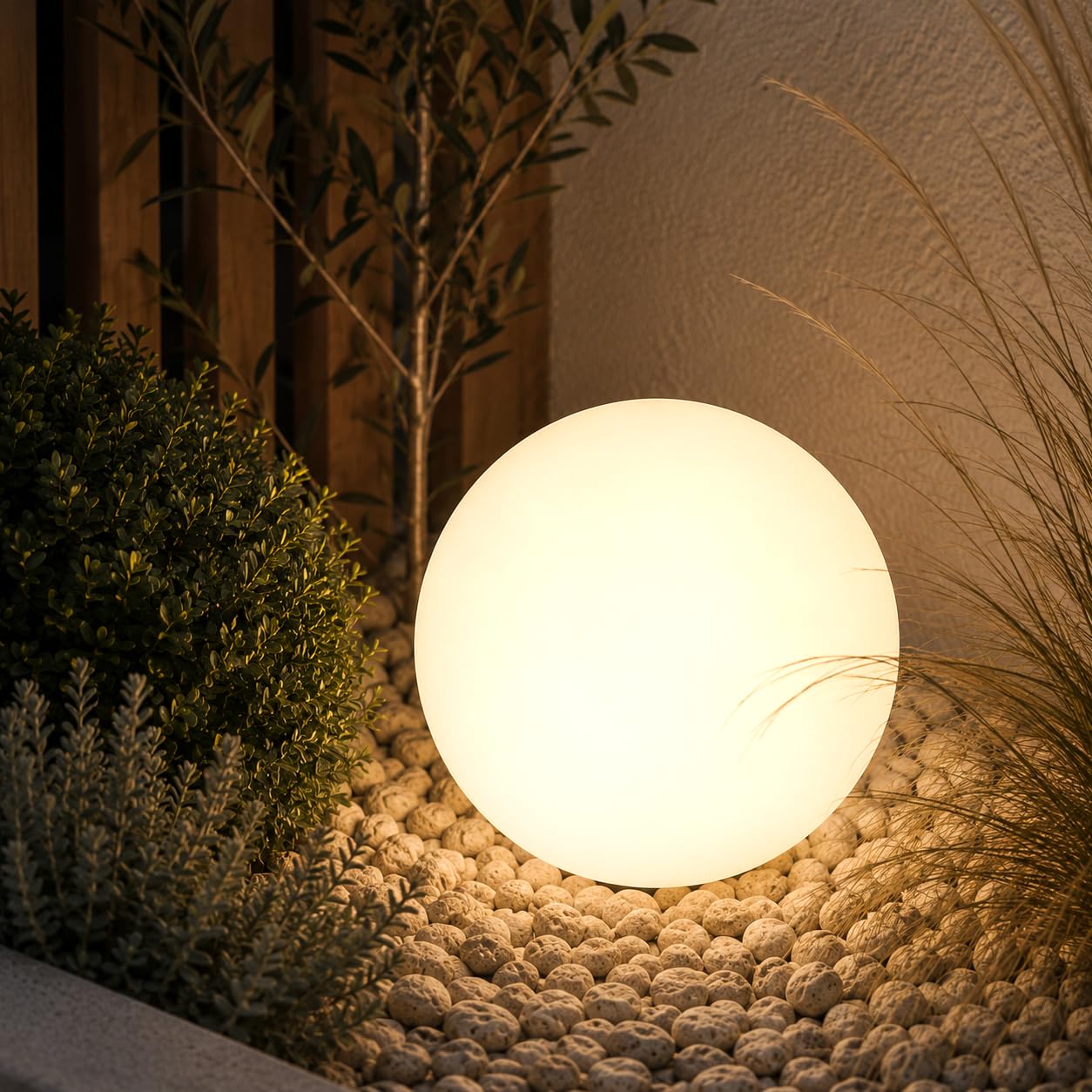 Lumiled Kugelleuchte Außen Weiß Ø30cm E27 IP44 Kugellampe | Milchig, Gartenkugel, Lichtkugel, Wetterfest, Inkl. Anschlusskabel 1,95m, Außenkugelleuchte für Garten, Wege und Terrasse