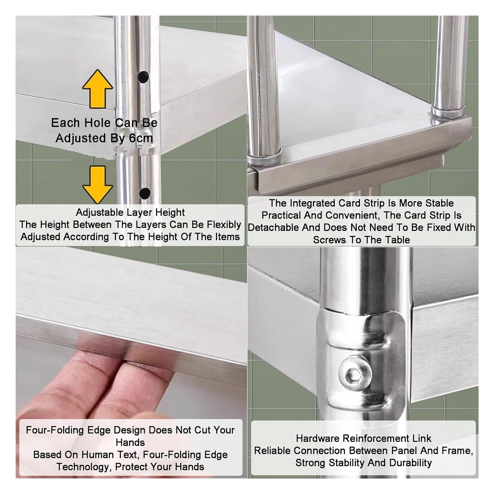 ty - Scaffale doppio in acciaio inox, altezza regolabile, capacità 250 kg, ideale per ristorante, officina e cucina (120 x 30 x 60 cm)