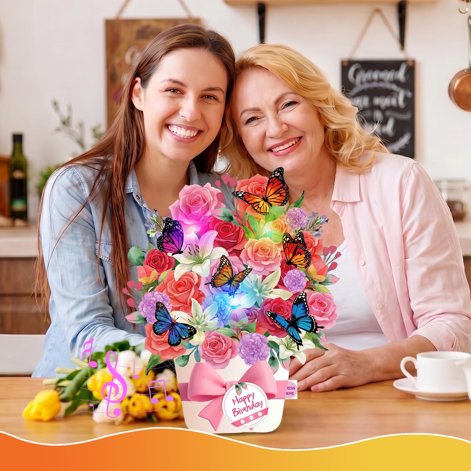 Geburtstagskarten mit Musik und Lichtern, Pop-Up-Geburtstagskarte, 25,4 cm, lebensgroßer Blumenstrauß, 3D-Pop-Up-Geburtstagsgeschenkkarte für Frauen, Ehefrau, Mutter, Tochter, Schwester