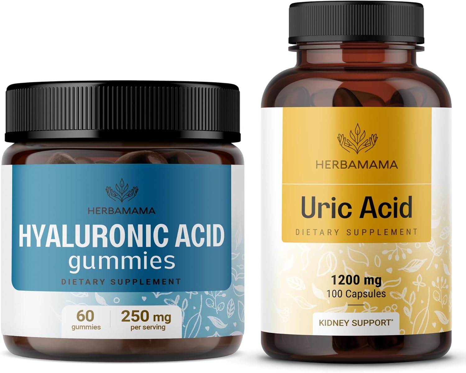 HERBAMAMA Hyaluronic Acid and Uric Acid Support Kit - Bundle of 250mg Hyaluronic Acid Gummies & 1200mg Uric Acid Support Capsules - Vegan, Non-GMO - 2 Pack