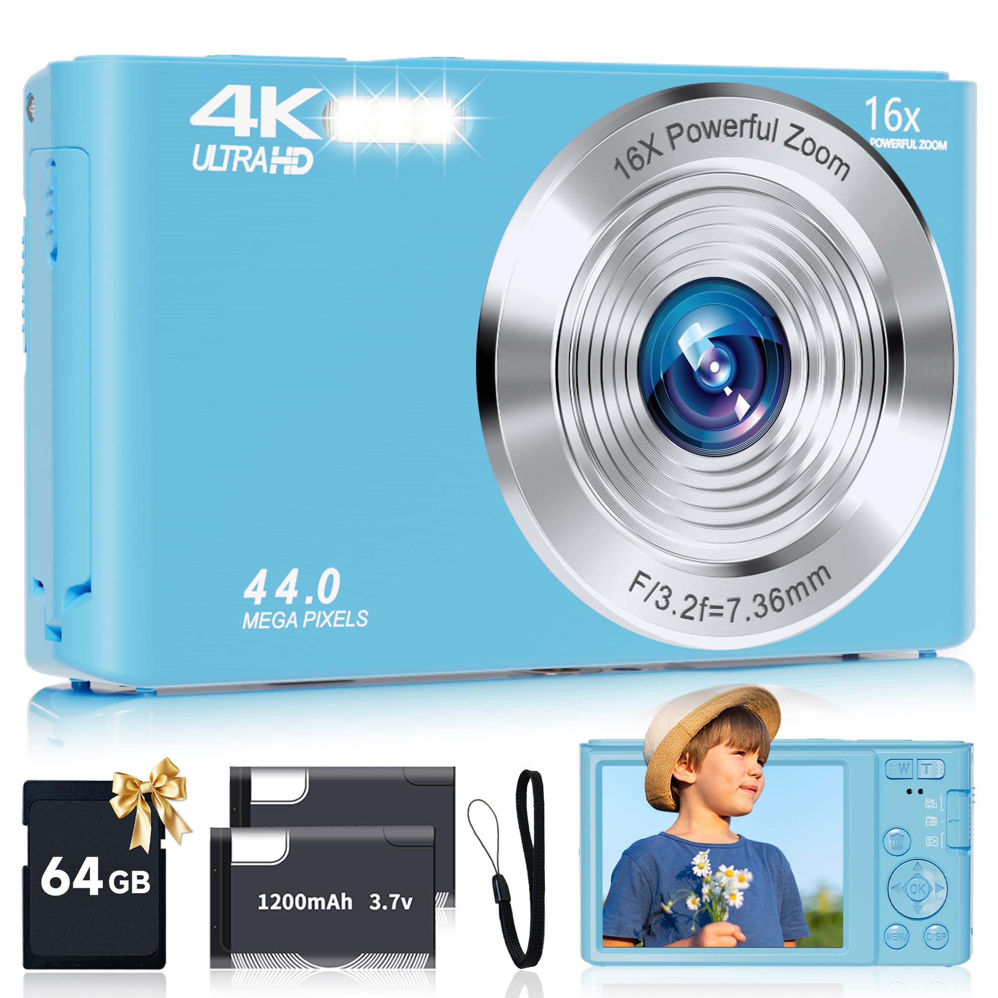 smartklik Digital Camera for Teens, FHD 4K 44MP Digital Camera Autofocus with 64GB SD Card 16X Zoom, Cameras for Photography Compact Point and Shoot Camera for Teen Boy Girl Kids Camera Beginner-picture-36