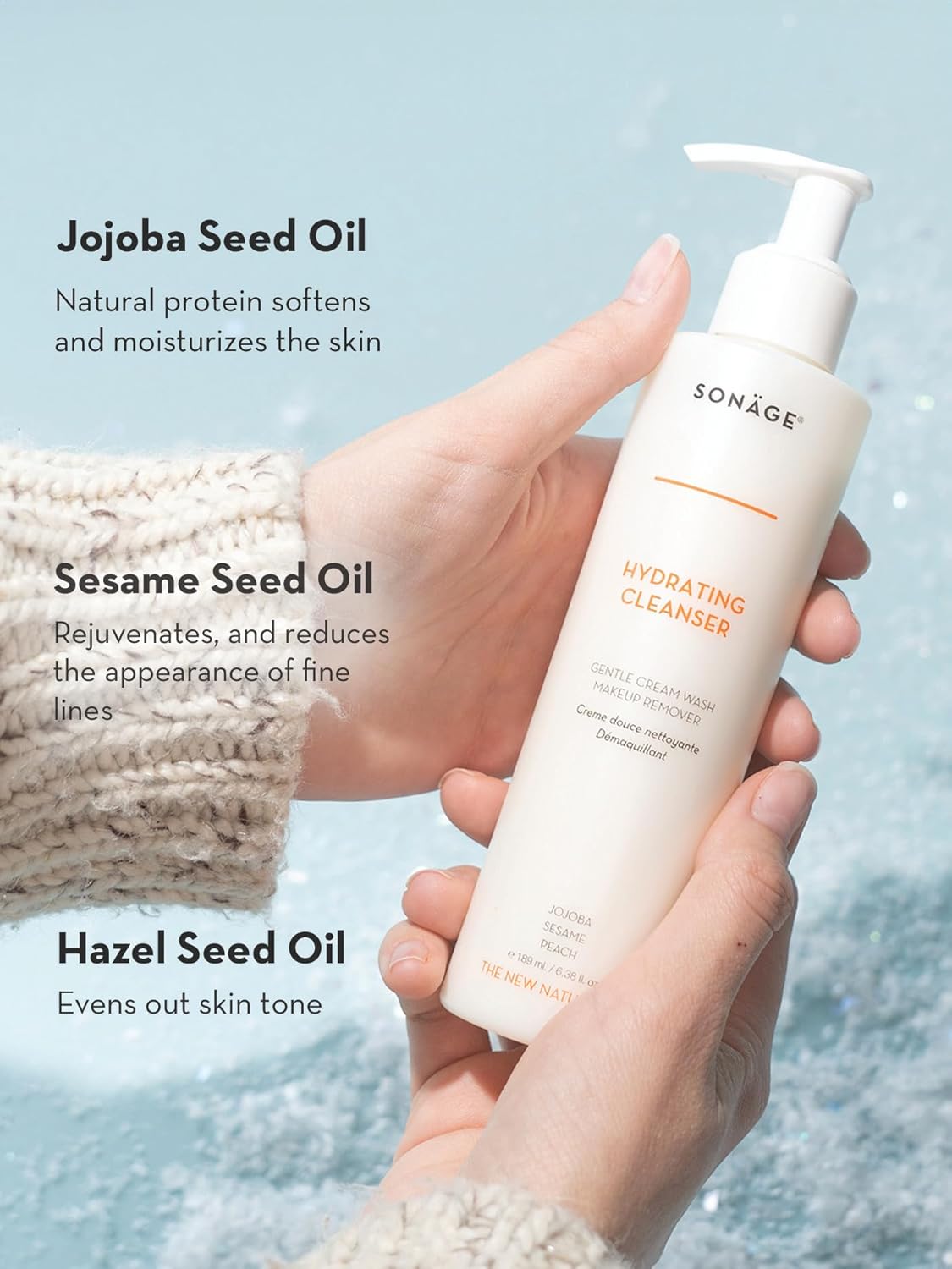 SONAGE Hydrating Facial Cleanser for All Skin Types | Gentle Cream Face Wash & Makeup Remover with Aloe, Chamomile & Vitamin E | Non-Stripping, Moisturizing Daily Cleanser - Image 3