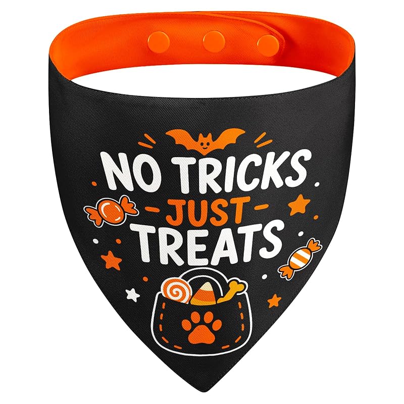 Bandana para Cães Reversível com Fecho de Pressão para Halloween THLOH, Small Halloween-Orange, Black