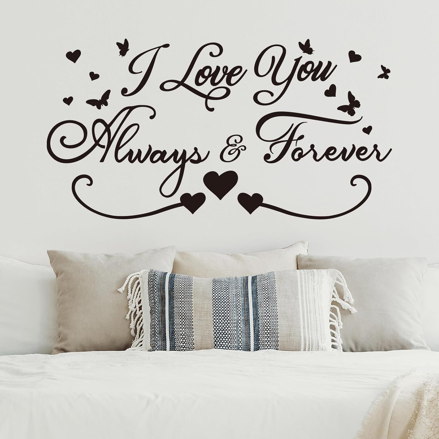 Couples Quotes Wall Decals for Bedroom: Inspirational Love Vinyl Art Wall Stickers for Home Bedroom Bathroom Living Room - I Love You Always & Forever 28.6"X15"