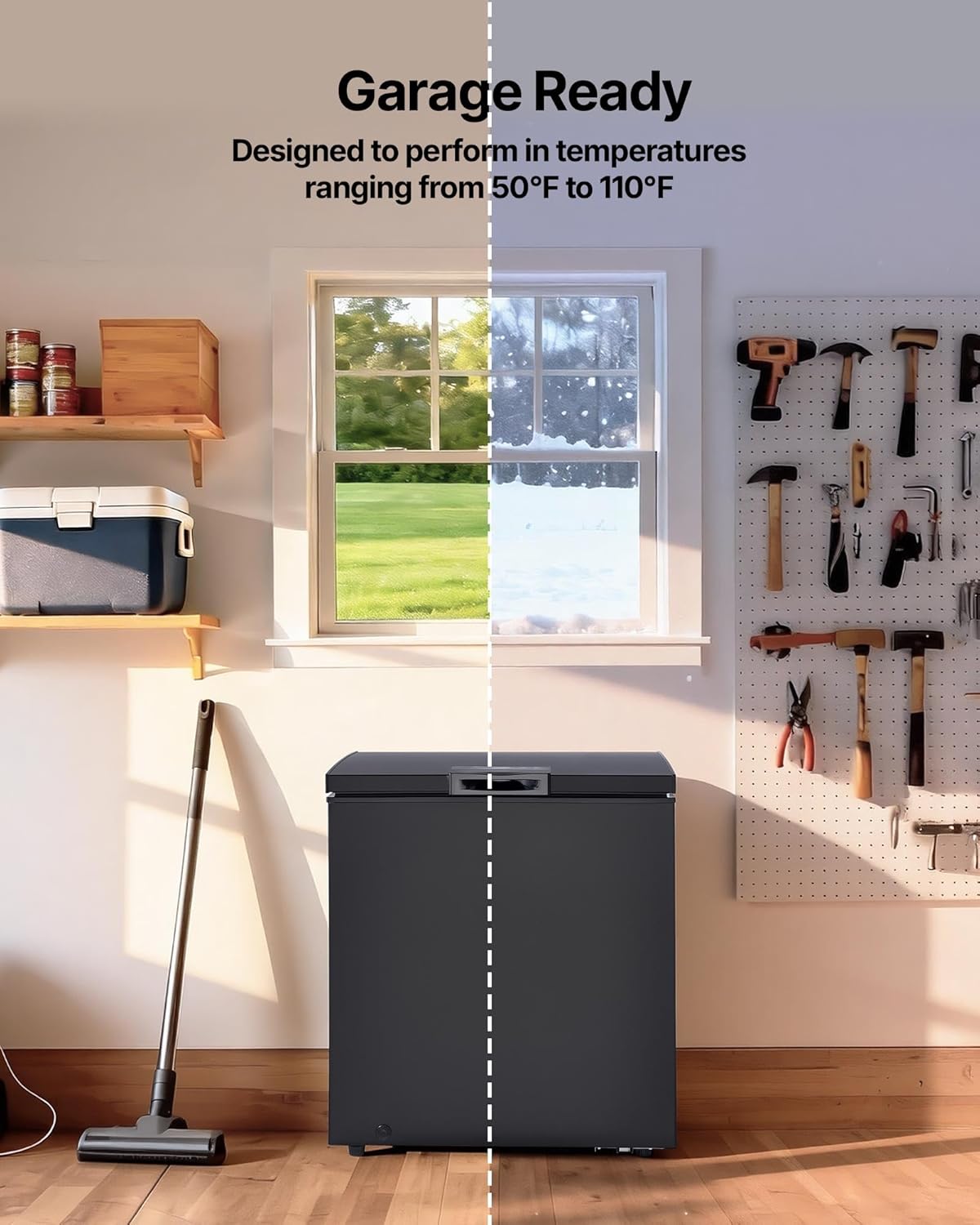 VEVOR Chest Freezer, 5 Cu.ft Compact Deep Freezer, Free Standing Top Open Door Chest Freezers with 2 Removable Baskets & Adjustable Thermostat - Energy Saving, Low Noise & Garage Ready, Black