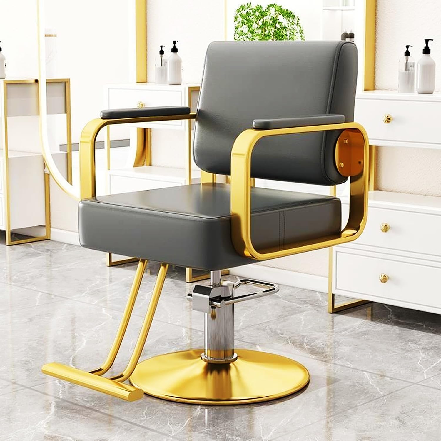 Sedia da barbiere professionale, regolabile, girevole a 360°, con pompa idraulica, comoda, colore grigio, attrezzatura per salone di bellezza e spa, per saloni e barbieri