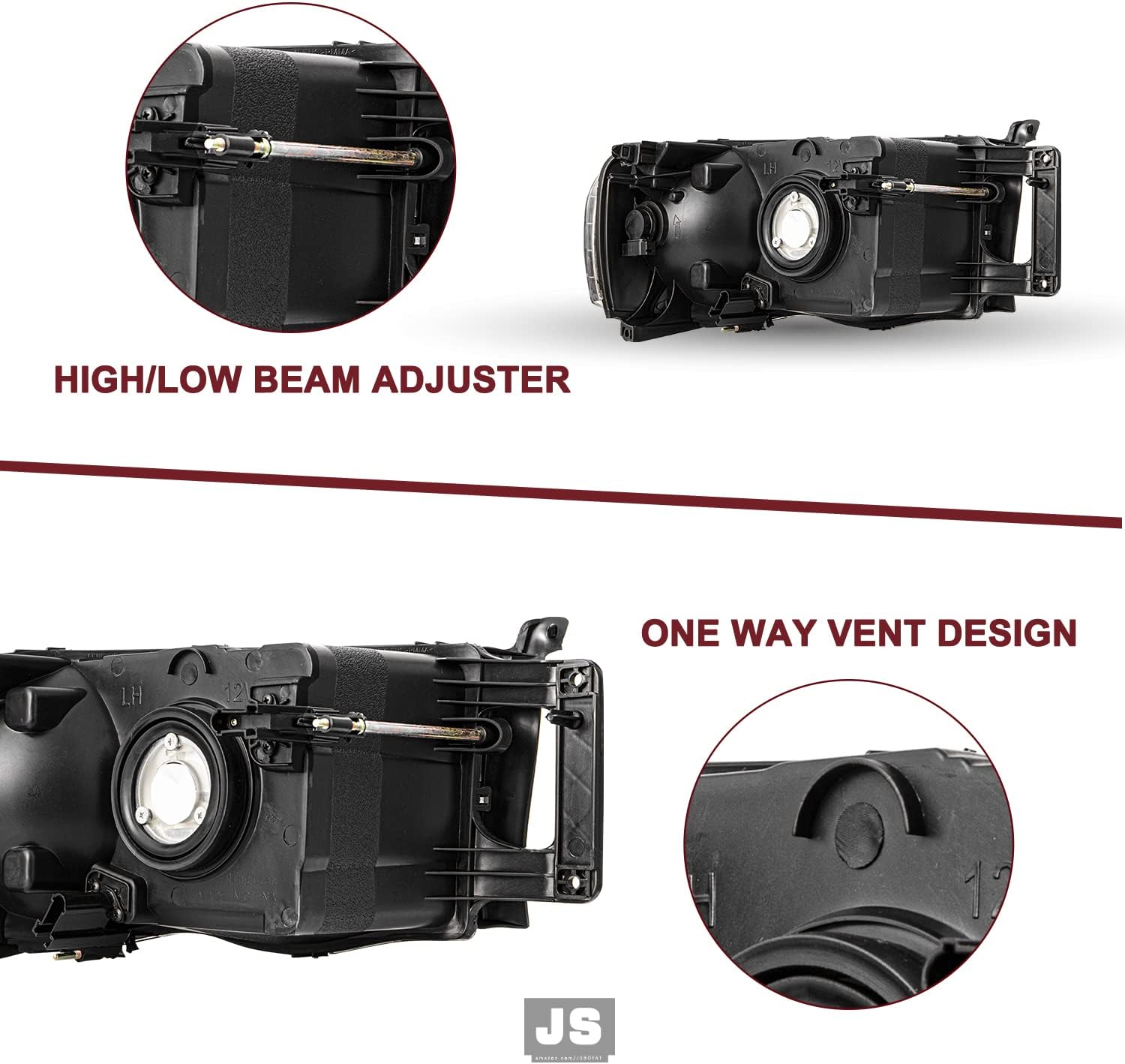 JSBOYAT Headlight Assembly Replacement Compatible with 2002-2005 Dodge Ram 1500 Pickup and 2003-2005 Dodge Ram 2500/3500 Pickup Driver Passenger Side (Chrome Housing with Amber Reflector)