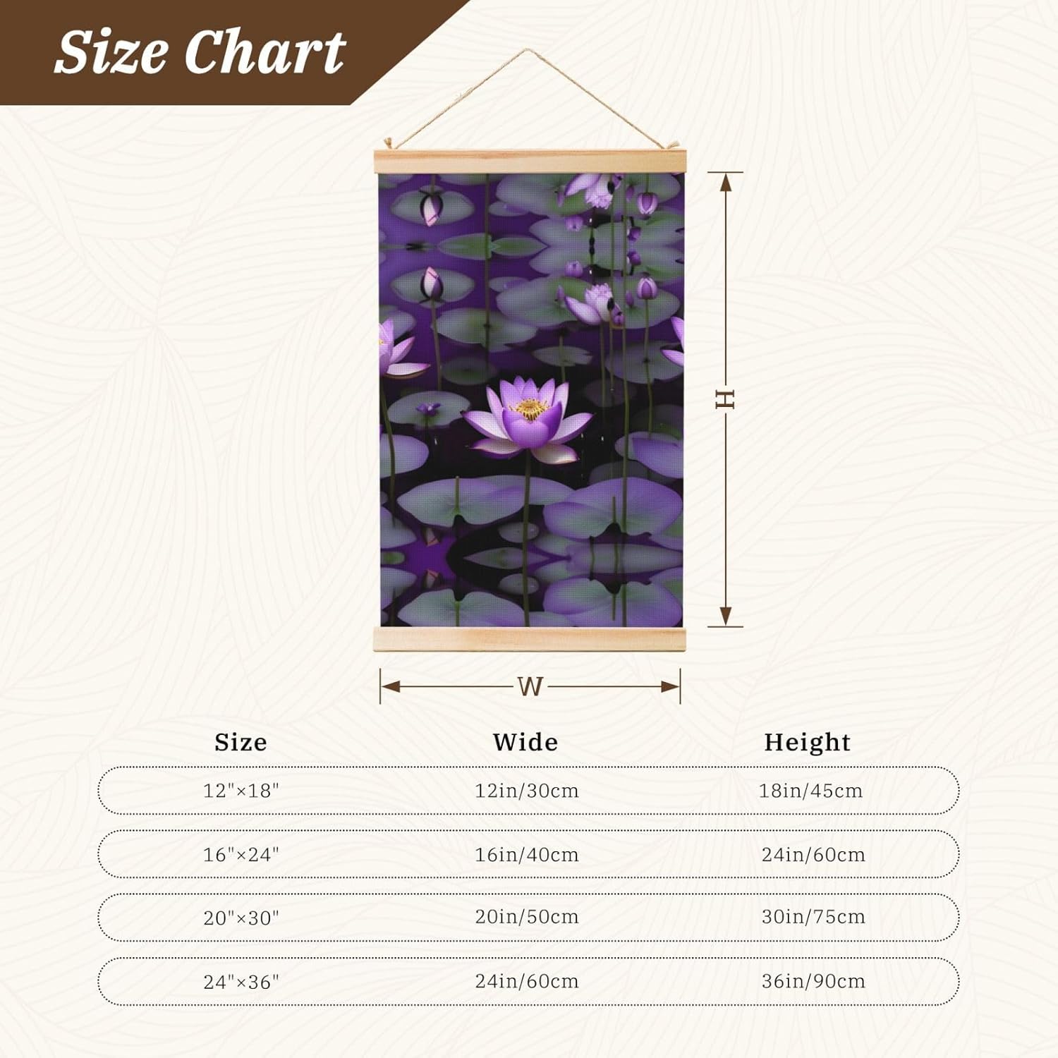Lotus Flower Purple Print Poster Hanger,Hanging Poster, Poster Frame,Wood Poster Hanger, For Wall Hanging