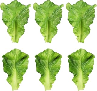 6PCS Realistic Artificial Lettuce Green Leaf, Plastic Vegetables Lettuce Plants, Fake Green Vegetable Leaves for Home Kitchen Party Feast Decoration, Faux Lettuce for Display, Plastic Realistic Salad