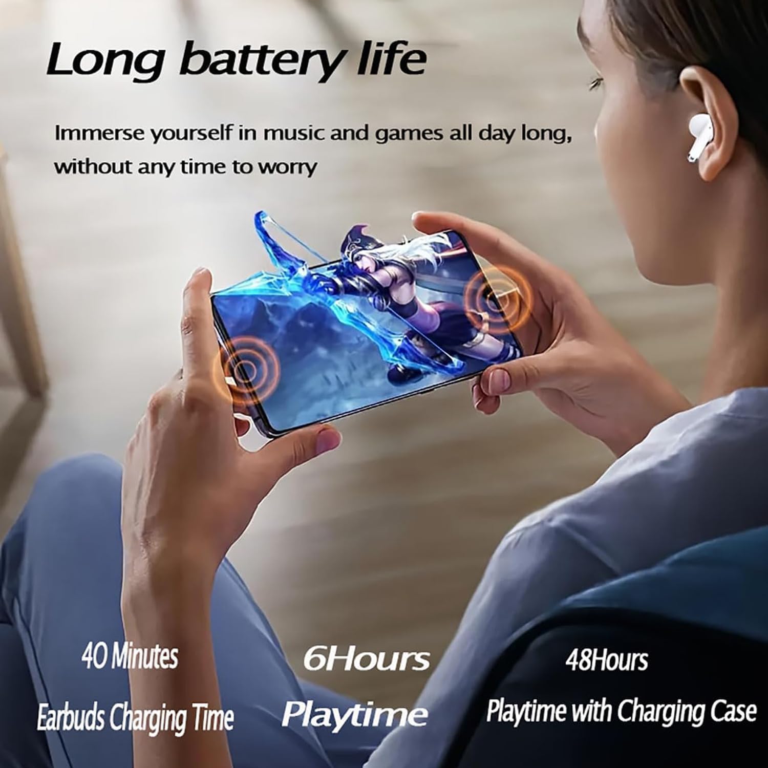 Cuffie Bluetooth, Auricolari Bluetooth 5.3 Wireless, 48 Ore Cuffie In Ear Wireless Stereo HiFi con 4 ENC Cancellazione Rumore, Cuffiette Senza Fili Touch Control IPX7 Impermeabile per iPhone Android