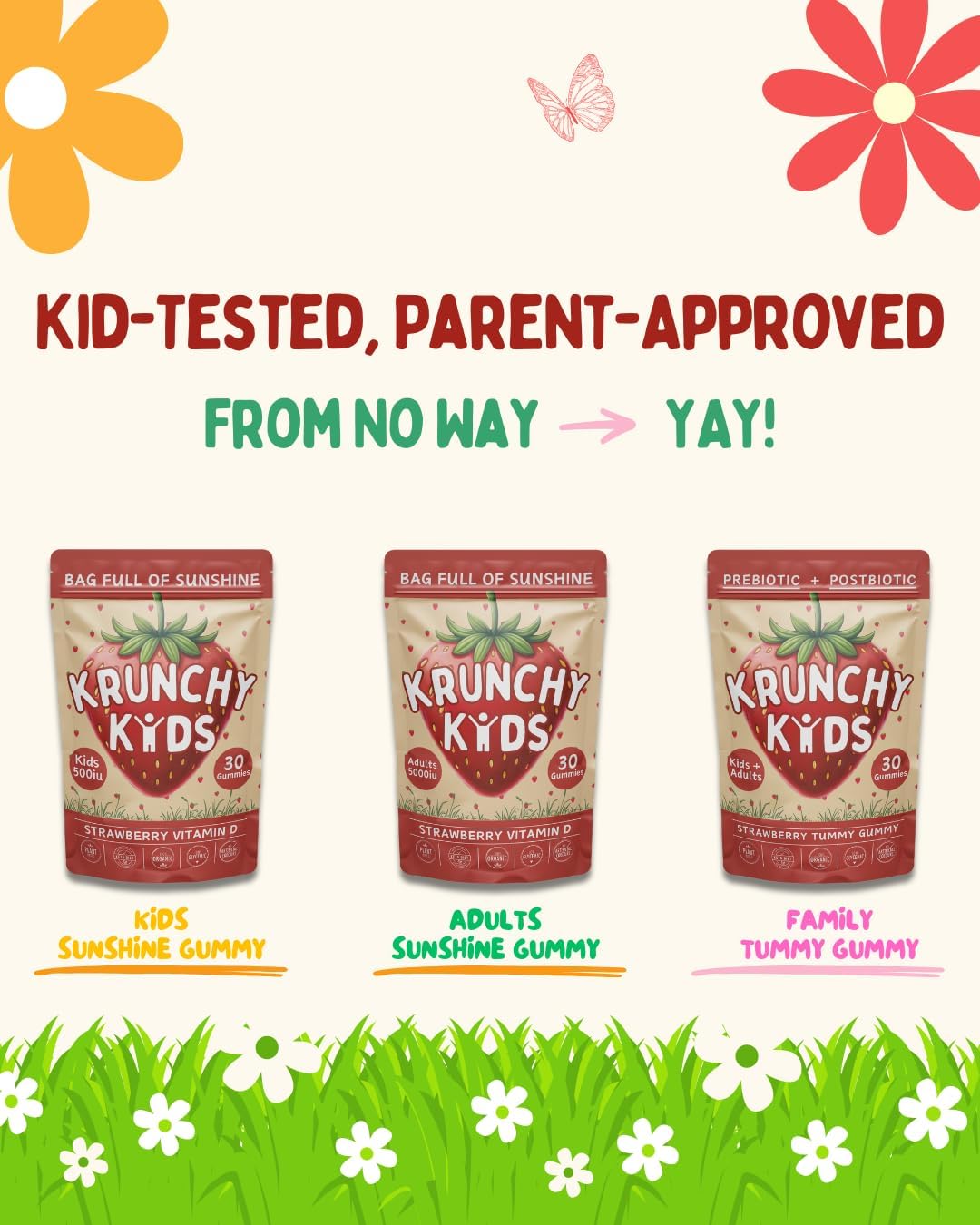Vitamin D3 Gummies for Kids 2+ – Clean Ingredient Strawberry Gummies, Vegan & Non-GMO, Low Glycemic Vitamin D Supplement for Immune & Bone Support, 30 Count