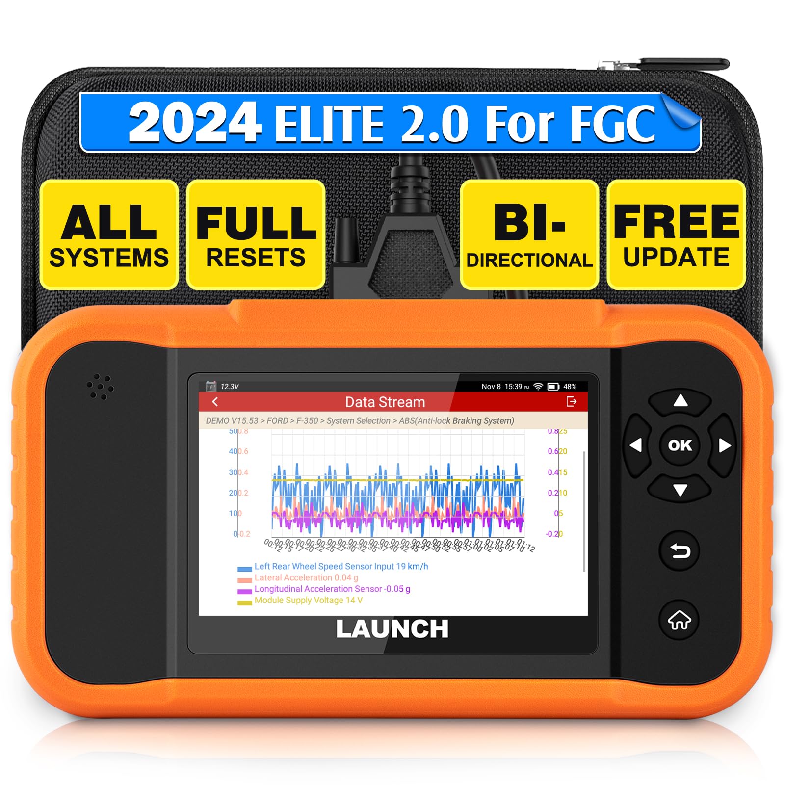 LAUNCH2024 X431 Creader Elite 2.0 Pro FGC Bidirectional Scanner fit for GM, Ford, Chrysler, Full System All Service Diagnostic Scan Tool, FCA AutoAuth, AUTOVIN, Lifetime Free Update