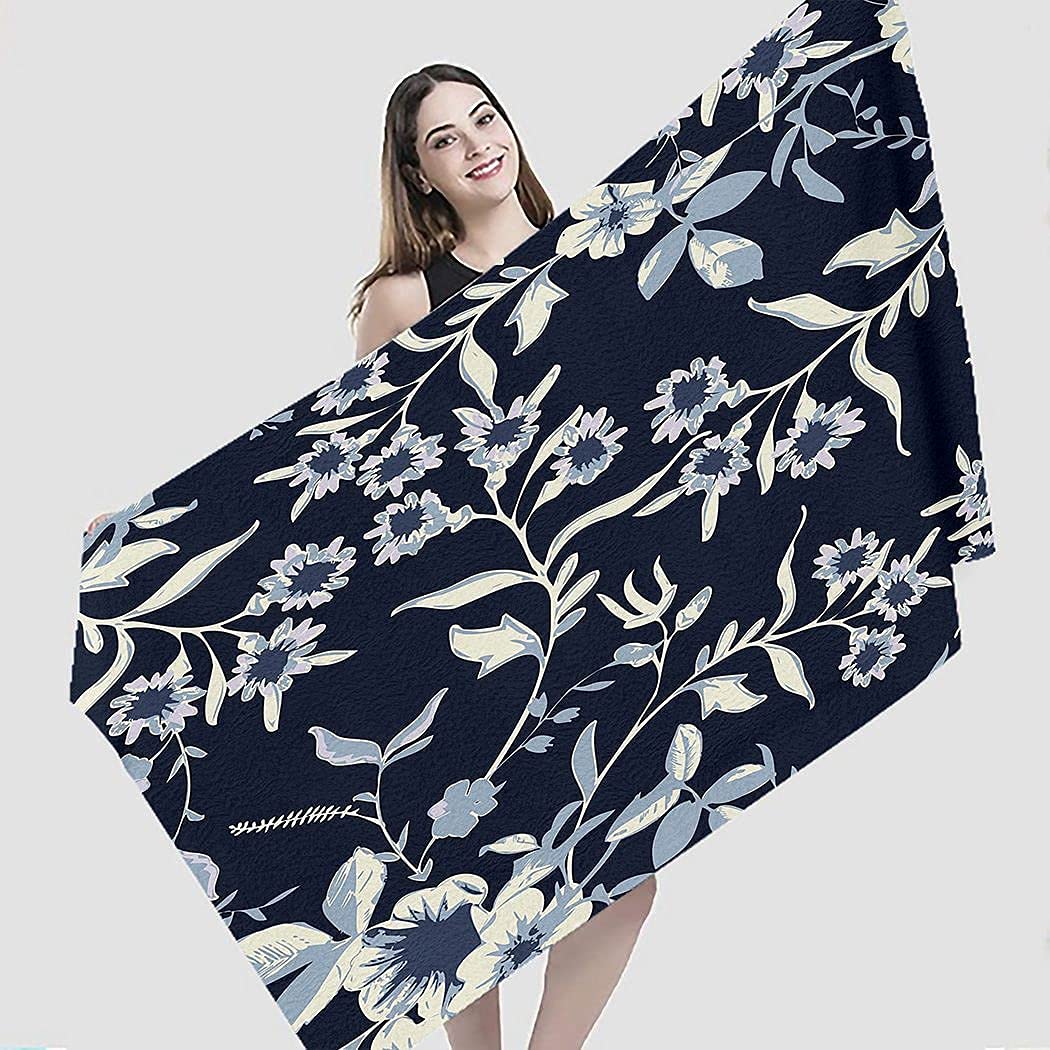 Lsjuee Floral Beach Towel Long Light Weight Superfine Fiber Beach Towel Oversized Microfiber for Gym Fitness Swimming Exercise or Training Tropical Vacations Honeymoon Beach Hawaii Picnic 32INx52IN