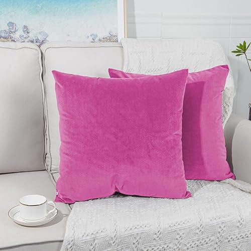 Miniatura 2 de Artcest Set of 2 Soft Velvet Throw Pillow Covers, Decorative Cushion Cases for Couch Bed and Living Room, 18"x18"(Hot Pink)
