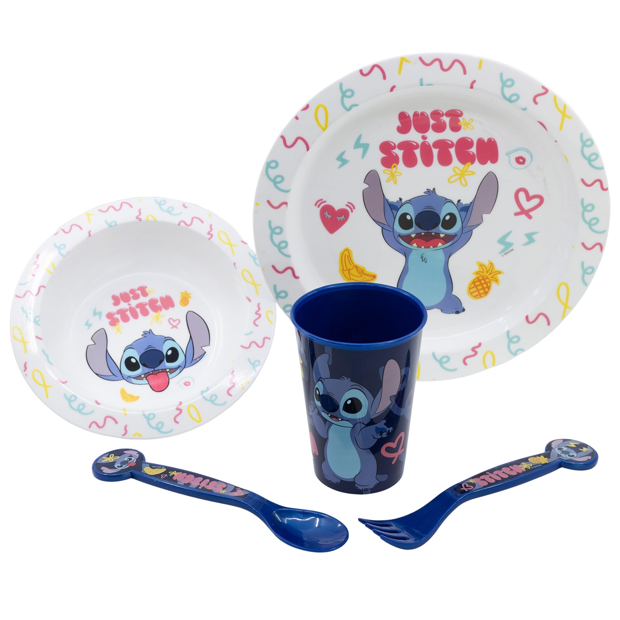 Stitch Reusable Microwavable Children's Tableware Set with Cup, Plate, Bowl and Cutlery, Multicoloured