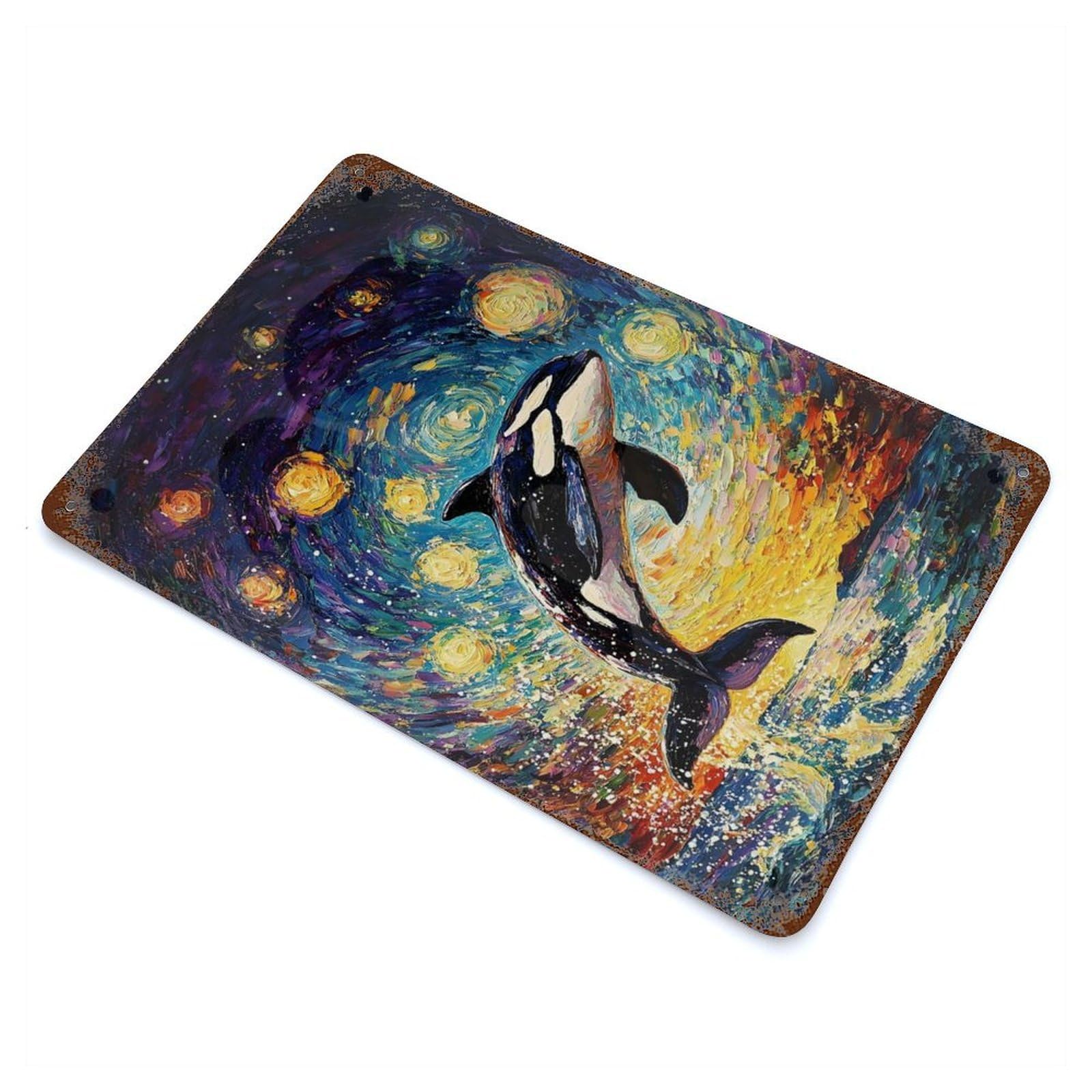 Orca Under Starry Sky Retro Metal Sign 11.8"x7.9", for Office, Studio And Wall Decor, Industrial Home Decor
