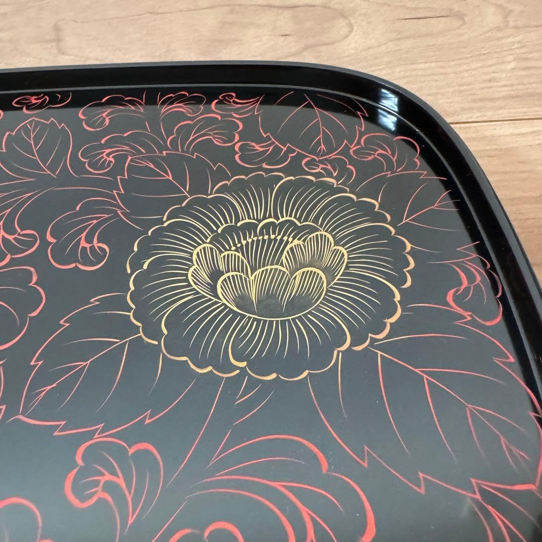 Amazon | 輪島塗 御盆 沈朱沈金牡丹 七村漆器店 | ノーブランド品