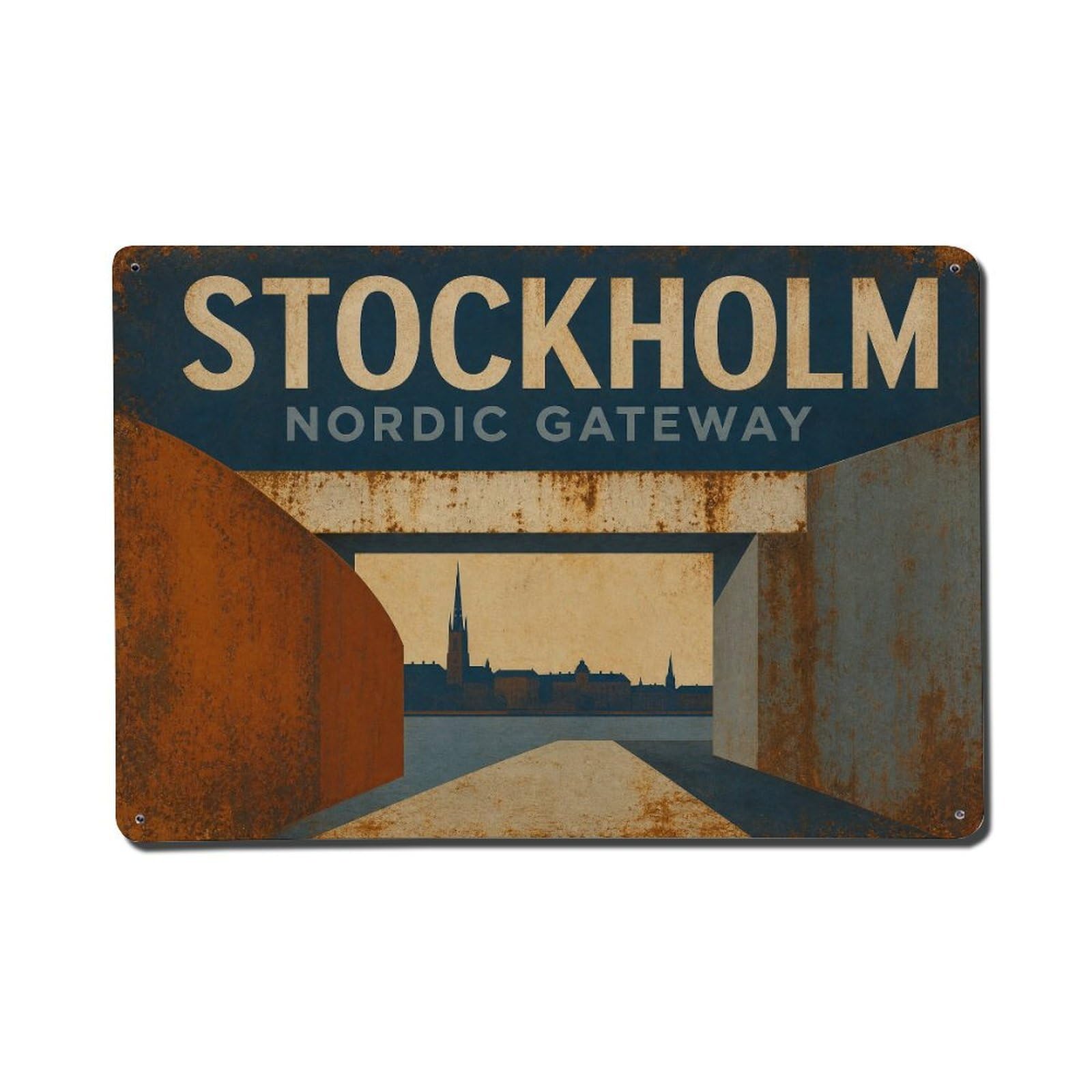 Huiyhb 8X12inch(20X30cm) Vintage Travel Stockholm Nordic Gateway Sweden Metal Tin Sign