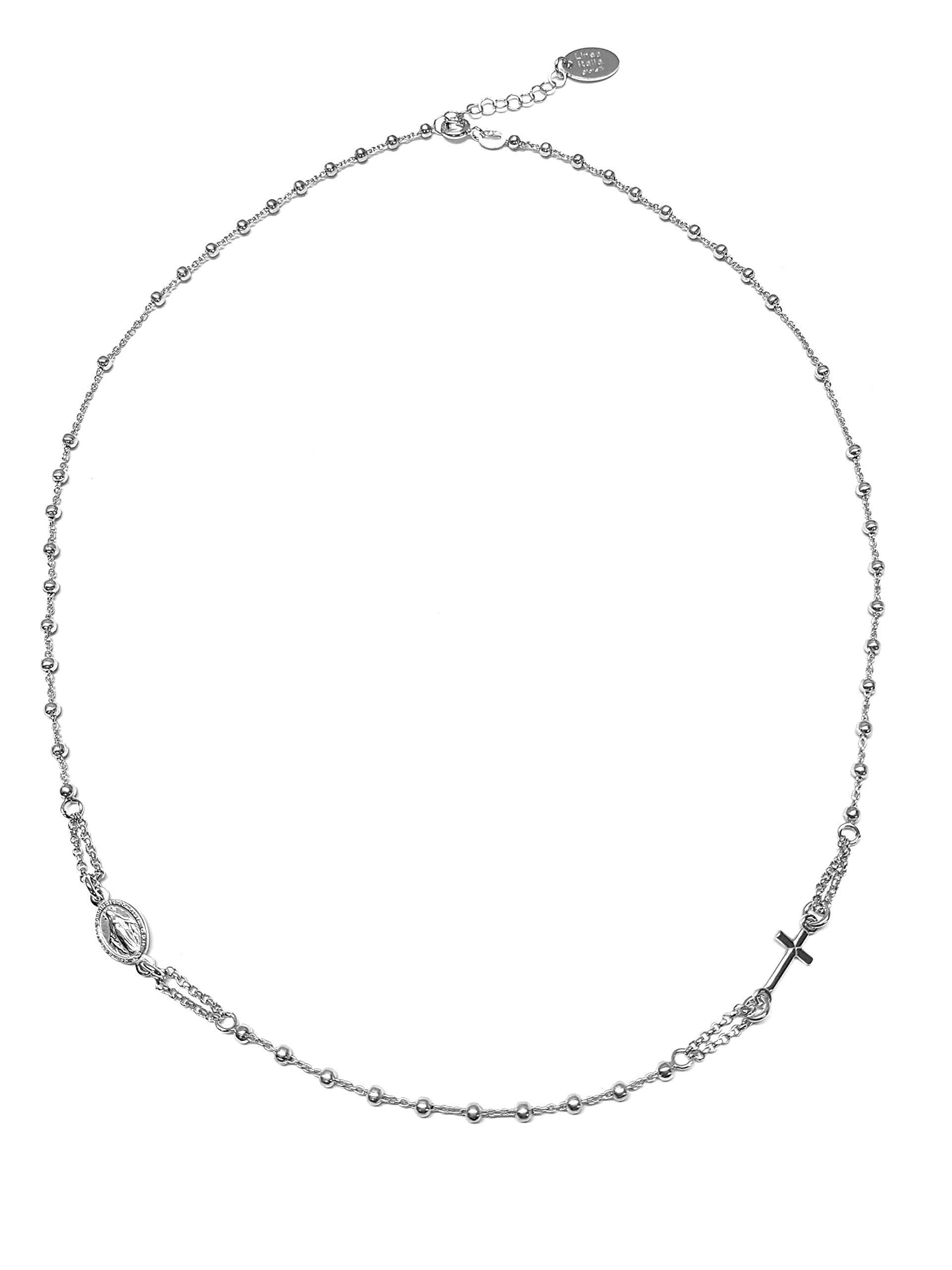 Linea Italia Gioielli - Collana Rosario Girocollo in Argento 925 con Croce e Medaglietta Madonna - Made In Italy