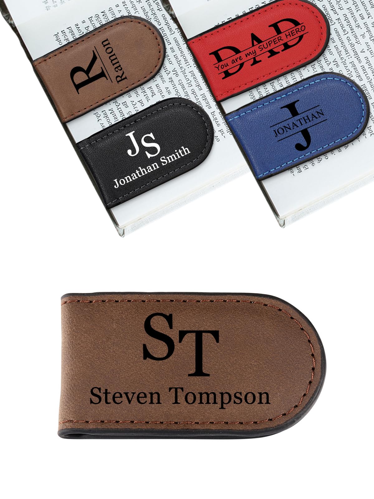 Custom Magnetic Leather Bookmark Personalized Magnet Page Book Markers, Cute Bookmark Meaningful Gift for Book Lover Readers Men Women Teachers Students (Brown)