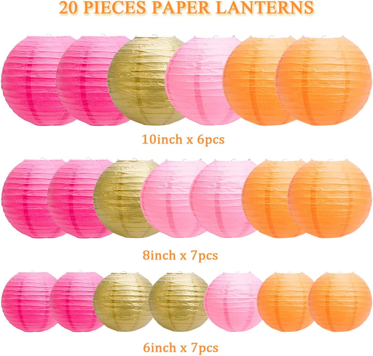 Paper Lanterns Party Decorations, Hanging Round Chinese Lanterns for Graduation Baby Shower Birthday Decorations Pack of 20 Pink Orange