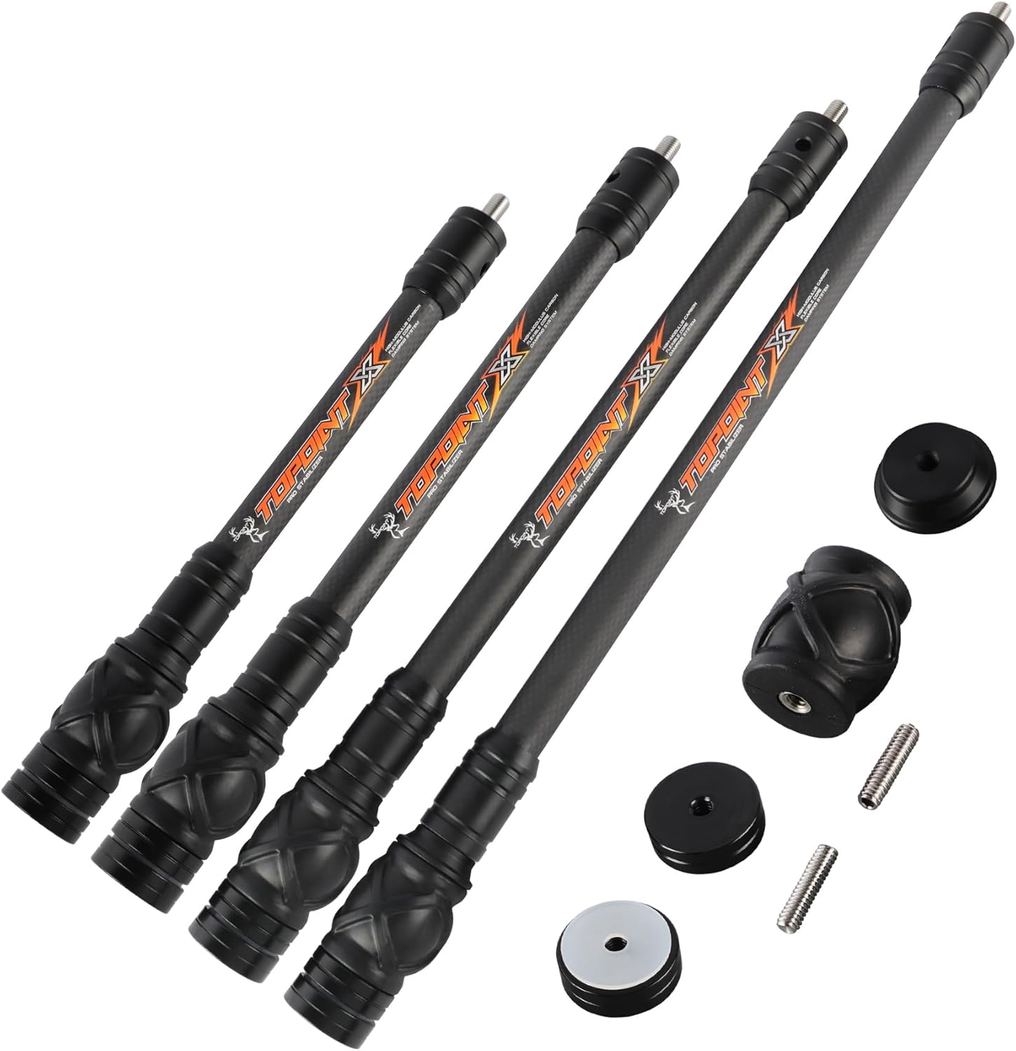 ZSHJGJR Archery Bow Stabilizer Bar 8″,10″,12″, 15″ for Compound Bow, 3K Carbon Fiber Body Flexible Core, Damping System and Weights Kit for Vibration Reduction