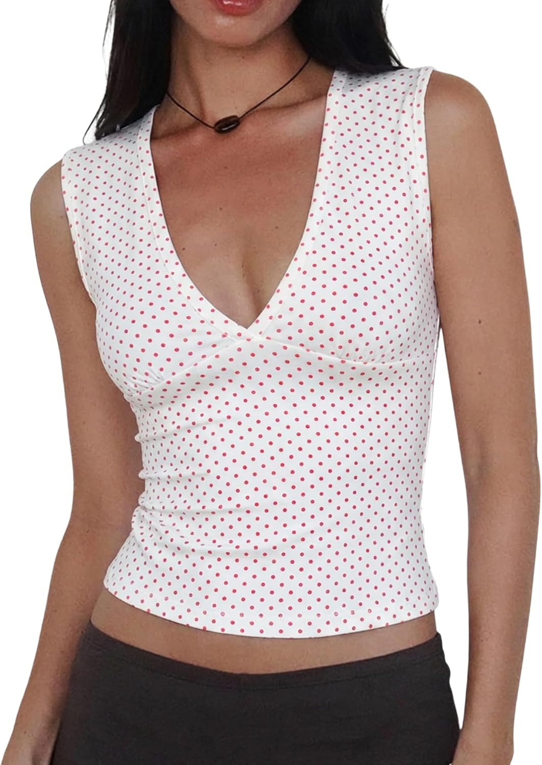 Women Deep V Neck Tops Sexy Sleeveless Crop Top Stretchy Trendy Going Out Tank Top Cute Summer Clothes