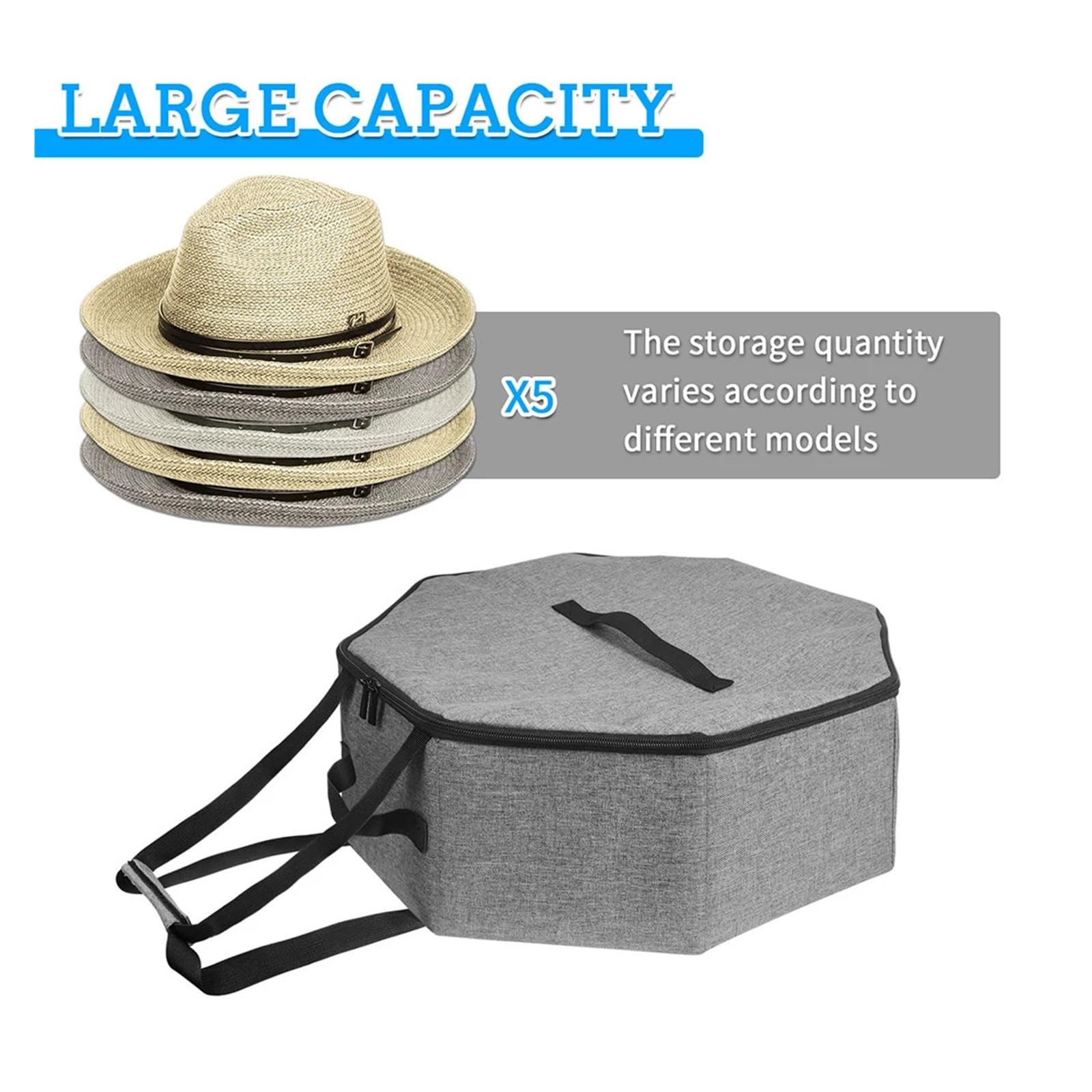 Estuche plegable for guardar sombreros, caja for sombreros de viaje, organizador de sombreros de vaquero for armario con asas, cajas for sombreros for hombres y mujeres(Black)