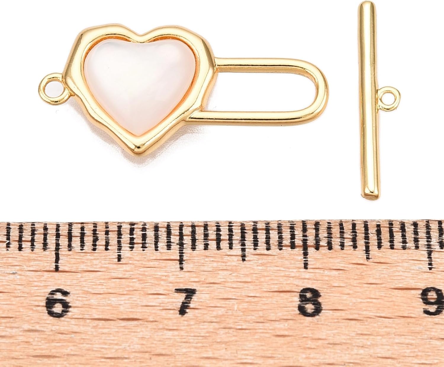 LiQunSweet 5 pcs Golden Color Heart Brass OT Toggle Clasps with Shell and Resin Love Shape T-bar Closure Connector Extender Clasp for DIY Jewelry Making Necklace Bracelet Crafts - Image 2