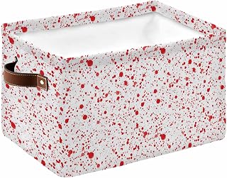 Halloween Storage Bins Cubes Waterproof Cloth Storage Basket, Red Blood Scary Splash Fall Holiday Foldable Storage Bags for Shelf Closet Clothes Storage Organizers with Handles 15x11x9.5 in 1PCS
