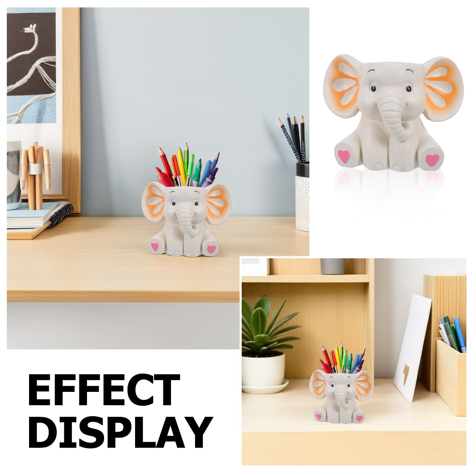 Healeved Portapenne a forma di cartone animato - Organizer decorativo da scrivania a forma di animale per ufficio - Portapenne da scrivania a di elefante, a tema animale, 4,72x4,72x3,93 pollici
