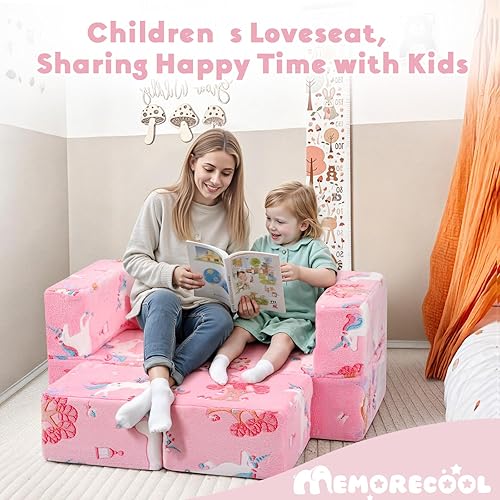 Miniatura 14 de MeMoreCool Sofá modular para niños, sofá convertible suave para niños, silla de espuma de felpa plegable gris para diversión en la sala de juegos de