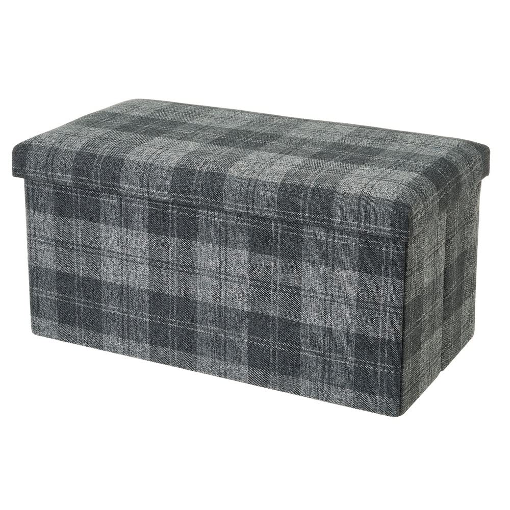 Coffre de rangement rectangulaire gris LOLAhome grand pouf tissu salon