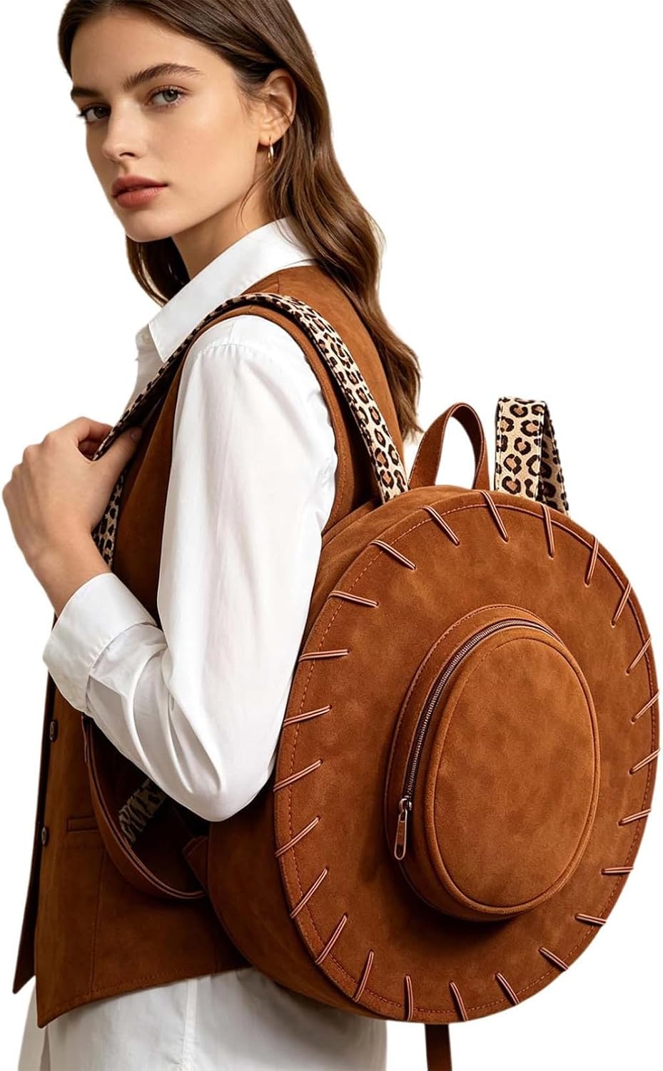 Moily Women Cowboy Holder Storage Box Faux Suede Bag Brown One Size image 2