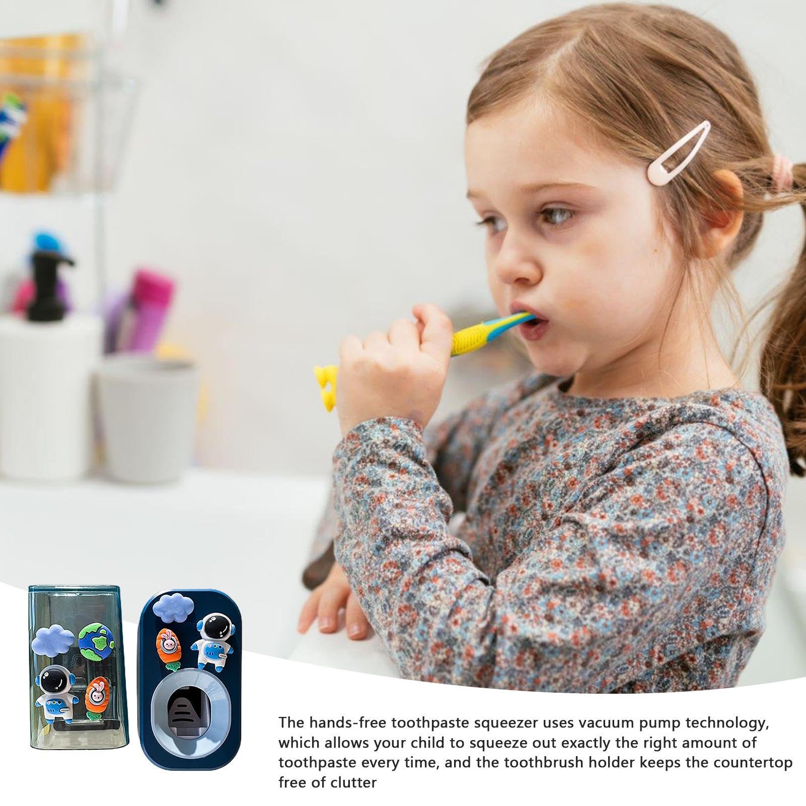 Automatischer Zahnpastaspender für Kinder, 3 Zahnbürstenhalter, große Kapazität, multifunktionaler Zahnpasta-Halter, niedlicher wandmontierter Zahnpasta-Spender, Zahnbürsten-Organisation