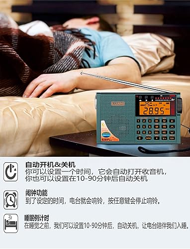 Miniatura 5 de Nuevo Ver Radio de onda corta con Bluetooth, tarjeta TF, linterna, teclas retroiluminadas, grabación digital, reloj despertador, temporizador de